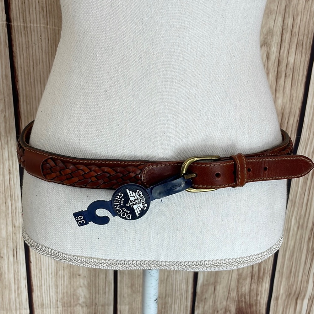 Dockers Size 36 Vintage Braided Leather Belt - Reddish Brown w/Brass Buckle New